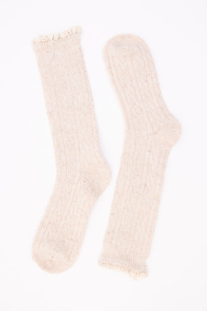 Samara Ribbed Ruffle-Trim Socks - 100% Cotton, Dark Brown, Natural, Rust