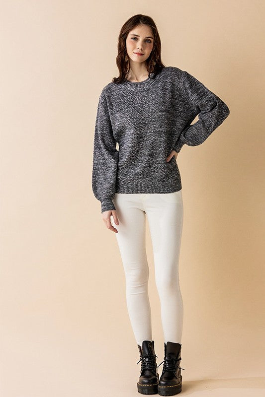 Plus size Charcoal relaxed fit round neckline knit sweater.