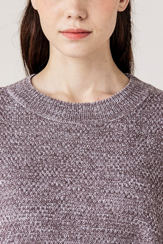 Close up Cocoa view of  balloon sleeve sweater relaxed fit
