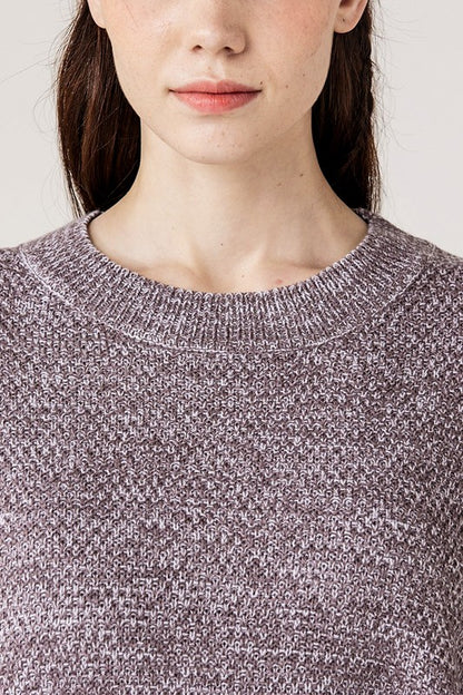 Close up Cocoa view of  balloon sleeve sweater relaxed fit