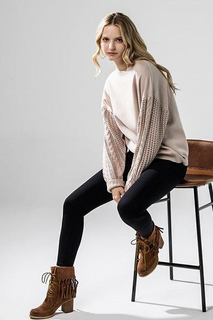 Taupe Jodie Plus Size Sweater side angle showing sleeve texture