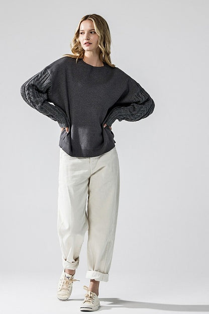 Charcoal Jodie Plus Size Sweater full body outfit with white pants
