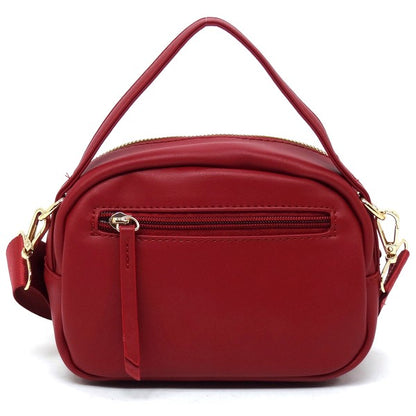 Back view of the red Cadie Top Handle Crossbody Bag with smooth vegan leather finish and gold-tone hardware