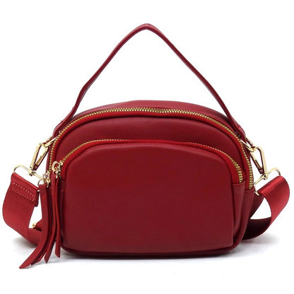 Front view of the red Cadie Top Handle Crossbody Bag with gold-tone hardware, structured top handle, and zip-top closure