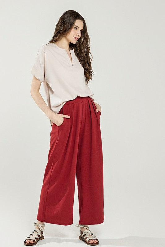 Ember Plus Size Crepe Wide Leg Pants in cognac front view wide-leg design