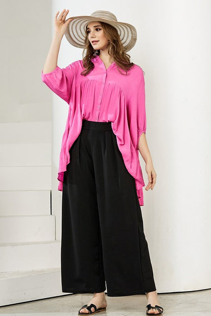 Ember Plus Size Crepe Wide Leg Pants in black front view flowy wide legs