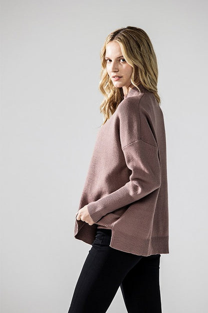 Coco Danika Mock Neck Sweater side view showing balloon sleeve detail