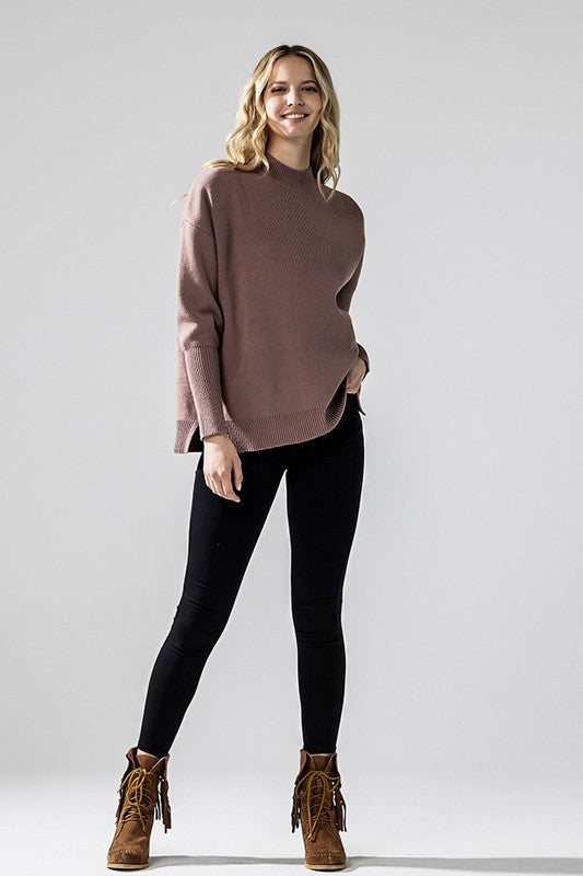 Coco Danika Mock Neck Sweater full body styled with wide-leg pants