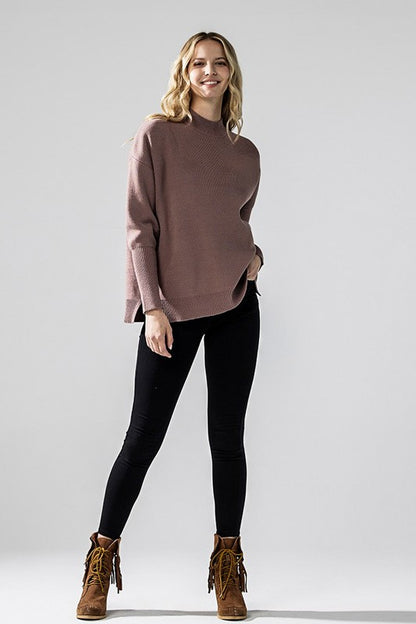 Coco Danika Mock Neck Sweater full body styled with wide-leg pants