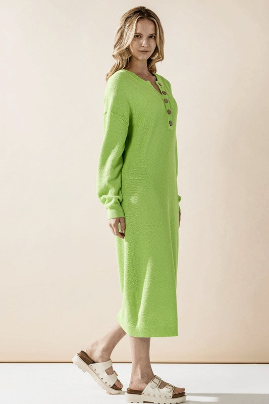 Margot Plus Size Sweater Dress in lime knit with soft fabric and relaxed silhouette.