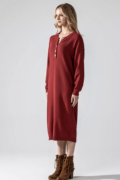 Plus Size Sweater Dress in brick knit with soft stretch and relaxed midi silhouette.