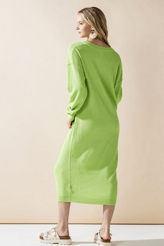 Margot Plus Size Sweater Dress showcasing breathable stretch knit in lime.