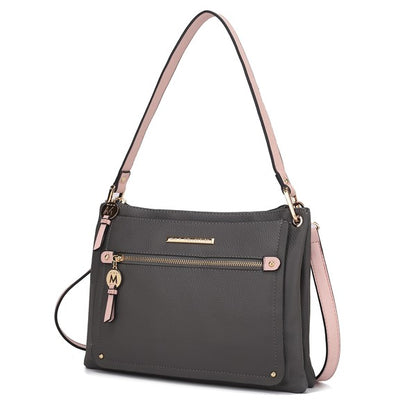 Charcoal/Pink Aliyah shoulder bag front view with gold-tone hardware.