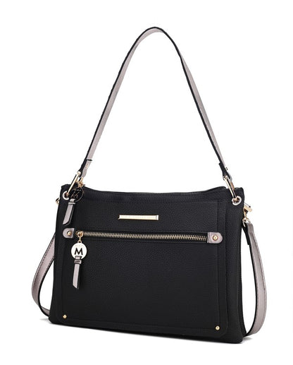 Black/Pewter Aliyah shoulder bag front view with gold-tone hardware.
