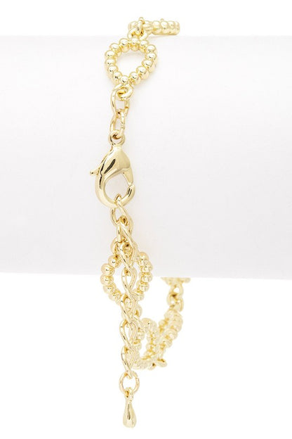 Blakely Texture Charm Link Bracelet - 18 KT Gold Plated, Black Center