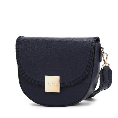 Navy Isa crossbody bag with gold-tone closure and minimalist design.