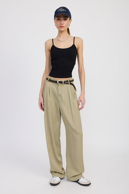Poppy High Waist Wide-Leg Trousers in tan styled casual chic, front angle view