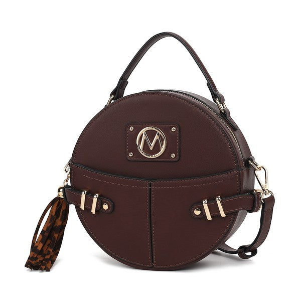 Coffee MKF Gayle Crossbody Bag with gold-tone hardware and structured design.
