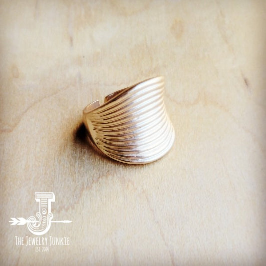 Matte Gold Electroplate Cuff Ring with open adjustable design, modern minimalist style.