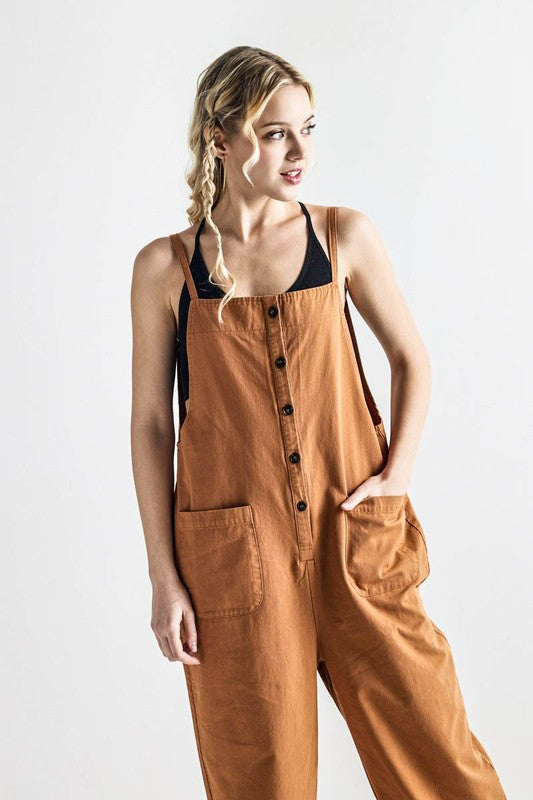 Dayana Plus Size Overall Jumpsuit in camel, full body wide-leg relaxed look