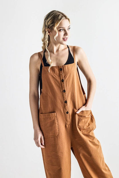 Dayana Plus Size Overall Jumpsuit in camel, full body wide-leg relaxed look