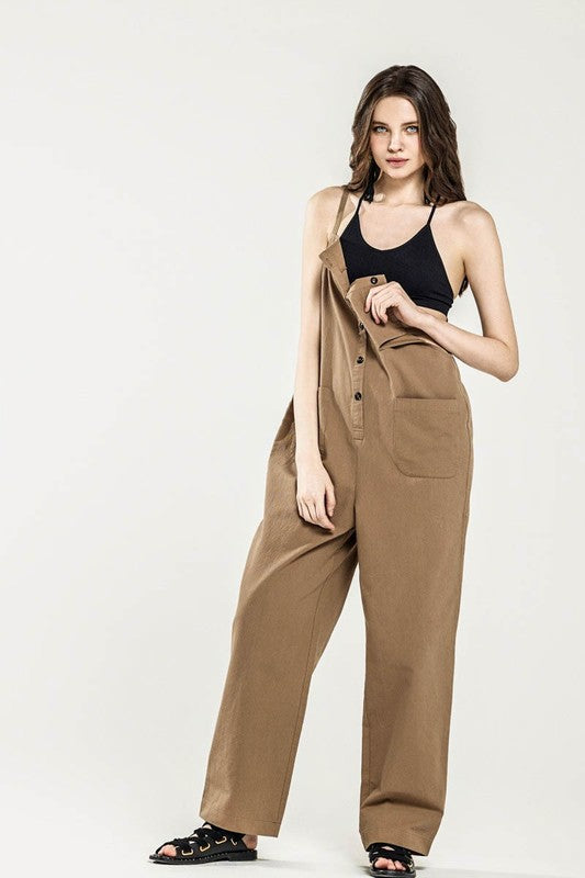 Dayana Plus Size Overall Jumpsuit in mocha, full body casual wide-leg fit