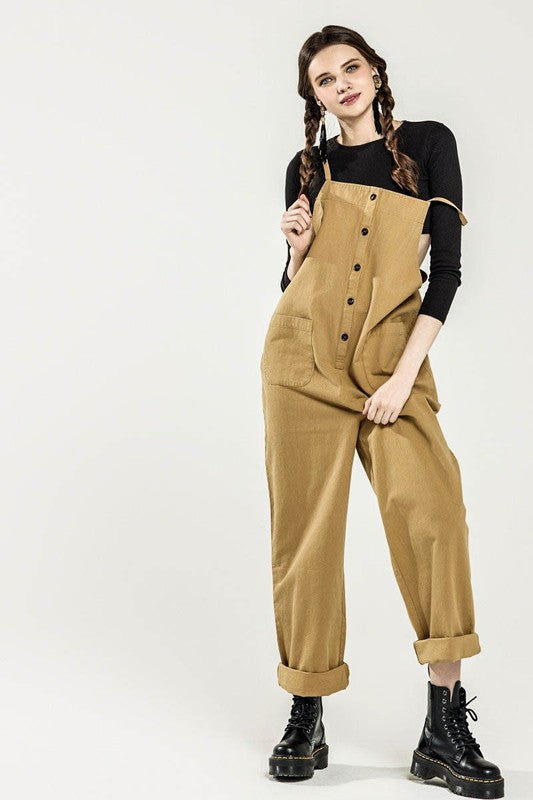 Dayana Plus Size Overall Jumpsuit in sand, full body wide-leg style