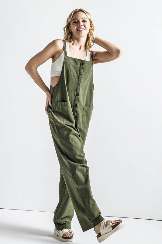 Dayana Plus Size Overall Jumpsuit in olive, full body relaxed fit
