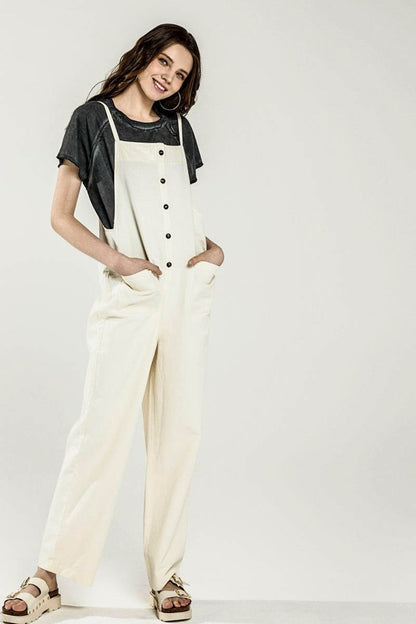 Dayana Plus Size Overall Jumpsuit in cream, full body wide-leg silhouette