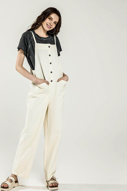 Dayana Plus Size Overall Jumpsuit in cream, full body wide-leg silhouette