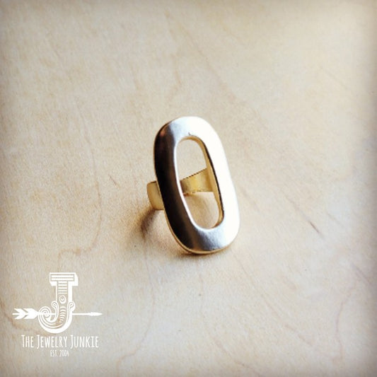Matte Gold Electroplate Oval Ring with modern, minimalist design and adjustable band.