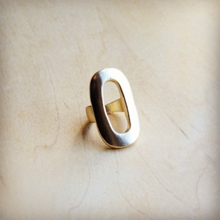 Matte Gold Electroplate Oval Ring with modern, minimalist design and adjustable band.