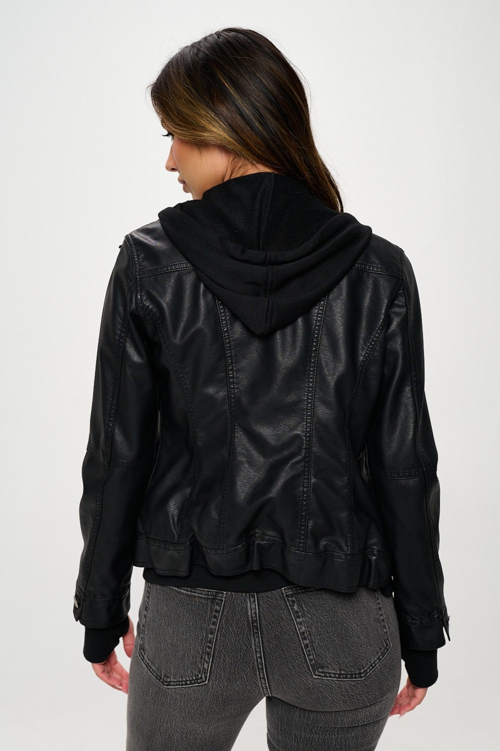 Maxine Double Zip Hooded Long Sleeve Jacket In Black