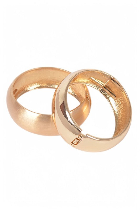Natalia Textured 2-Piece Hinged Bangle Set in gold, displayed together to clearly show both bracelets with one polished finish and one brushed finish.