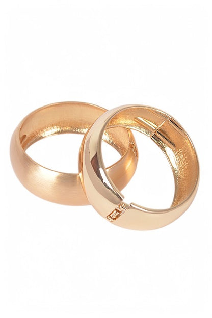 Natalia Textured 2-Piece Hinged Bangle Set in gold, displayed together to clearly show both bracelets with one polished finish and one brushed finish.