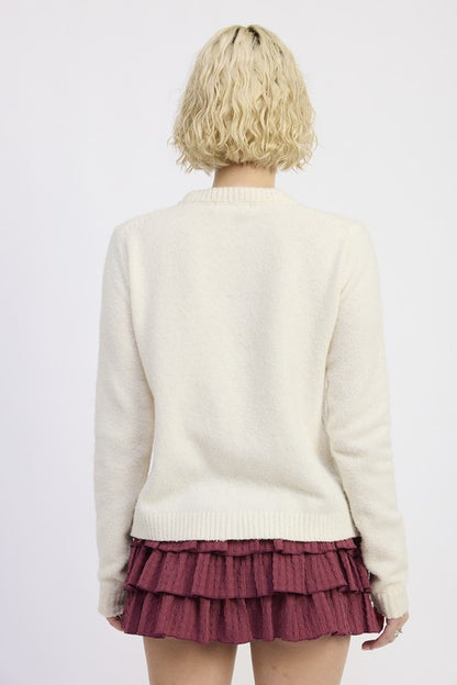 Cleo Off White cardigan back view fitted silhouette.