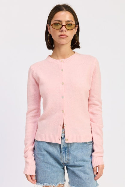Cleo Light Pink cardigan with ribbed cuffs detail.