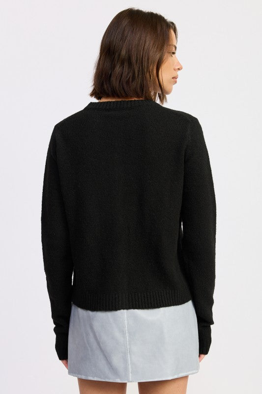 Cleo Black cardigan back fitted ribbed knit look.