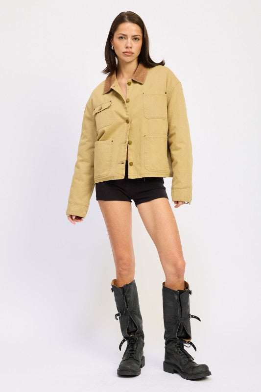 Taylor Utility Jacket khaki model full body showcasing casual styling