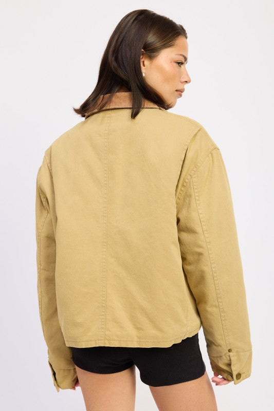 Taylor Utility Jacket khaki back view showing clean lines and collar