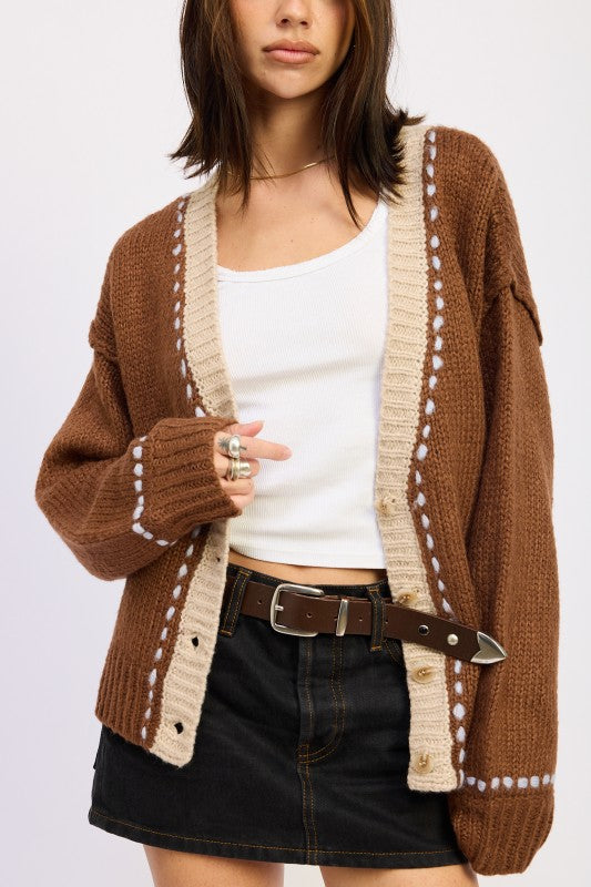Kortney Cardigan front view showing button closure and relaxed fit design