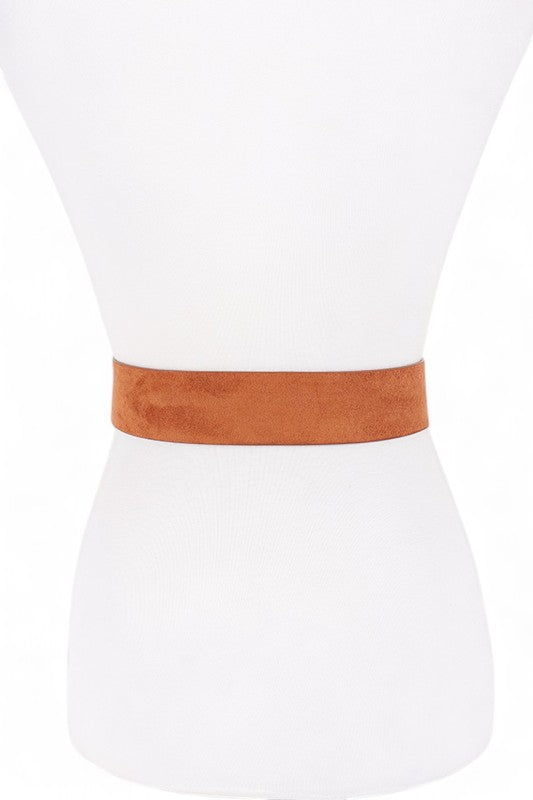 Back view of Cerisa Twist Buckle Belt showing smooth faux suede strap.