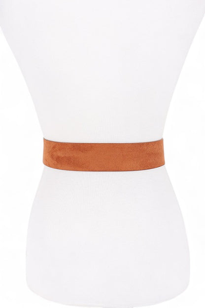 Back view of Cerisa Twist Buckle Belt showing smooth faux suede strap.