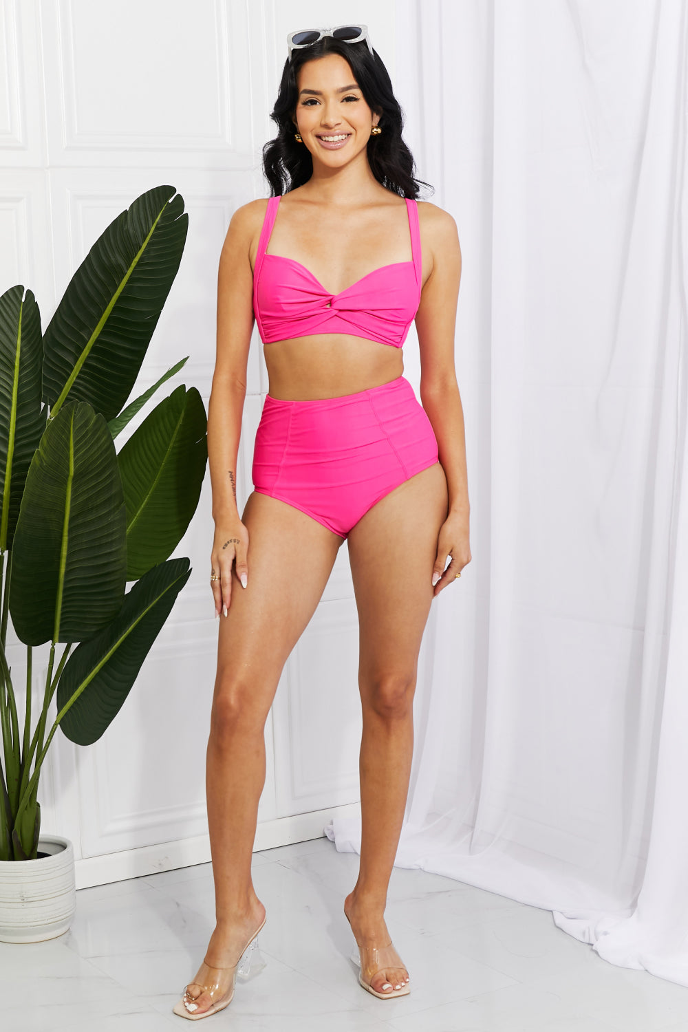 Finley Take A Dip Twist High-Rise Bikini in Hot Pink By Marina West Swim