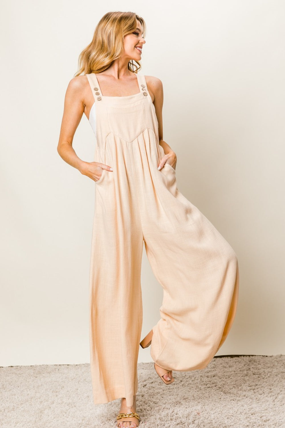 Cyprian Texture Sleeveless Wide Leg Jumpsuit