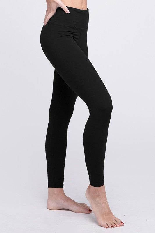 Black full-length leggings.