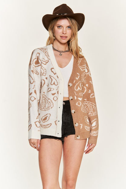 Dafni Heart Paisley Cardigan - Plus SIze, Color Block, Oversized Fit, Drop Shoulder