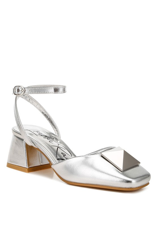 Griselda Brooch Detail Metalic Ankle Strap Sandals