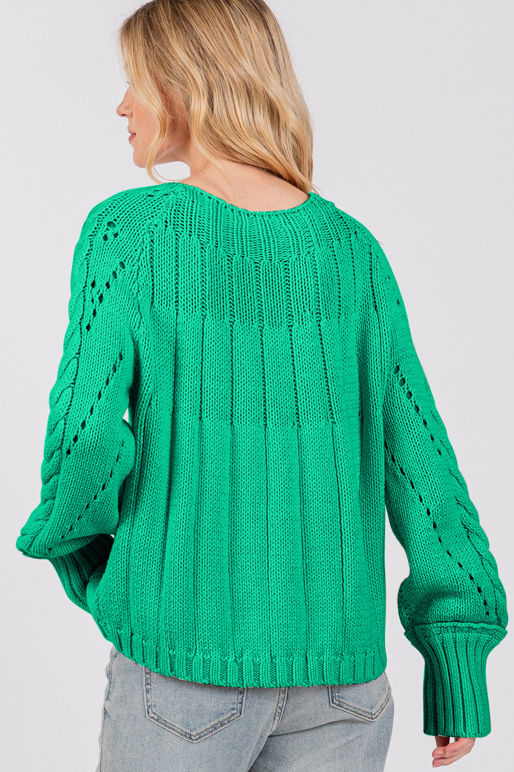 Amelia Cable-Knit Long Sleeve Sweater In Emerald