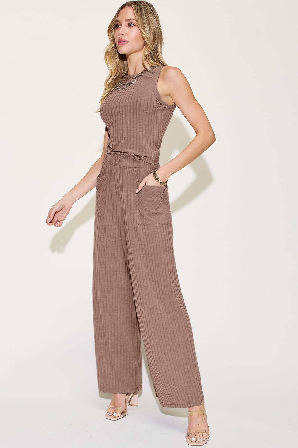 Noel Full Size Ribbed Tank and Wide Leg Pants Set